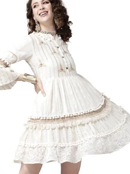 ishin Women's Cotton Above Knee A-Line Dress